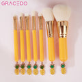 GRACEDO Professional 7Pcs Yellow Pineapple Cute Synthetic Hair Wood Handle Face Foundation Brush Makeup Brush Set