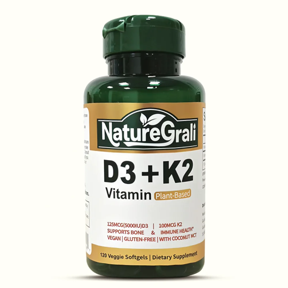 Wholesale Vitamin D3 and K2 Softgel Supplement K2 MK7 Raw Material 5000iu  Fish Oil Vitamin D3 K2 Capsules