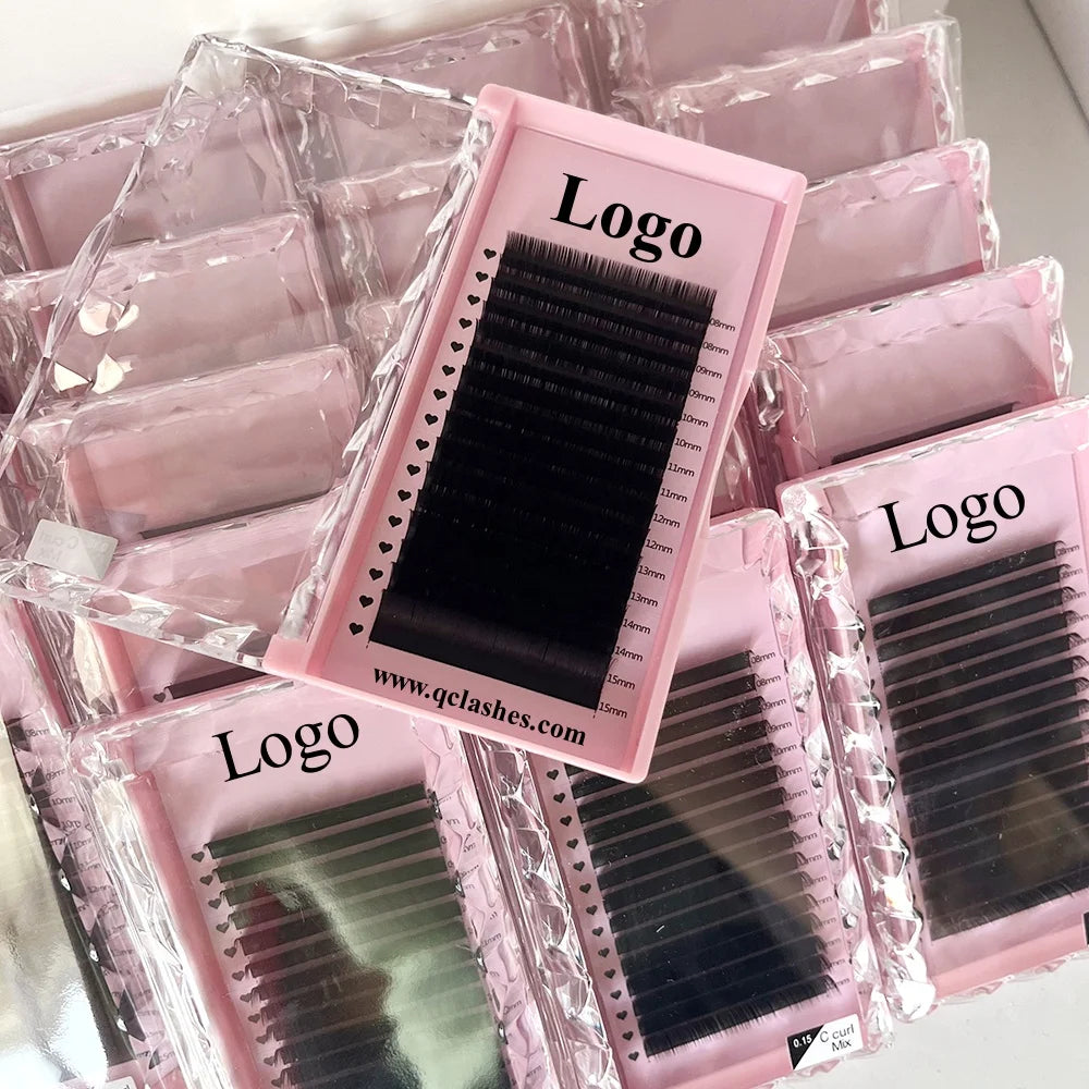 Custom Lash Box Eyelash Extension Supplies Mink Lashes 0.03 0.05 J B CC Wholesale Cashmere Lash Extension Trays Fan Eyelashes