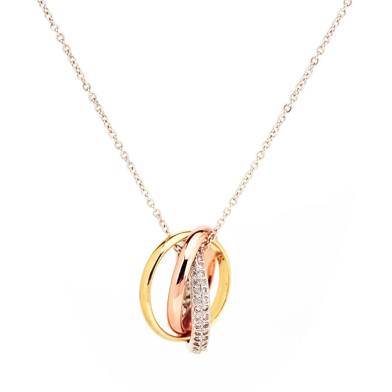 Classic 3-Color Circle Pendant Necklace Unisex Trendy Charm Necklaces for Wedding Anniversary Fashion Jewelry for Women