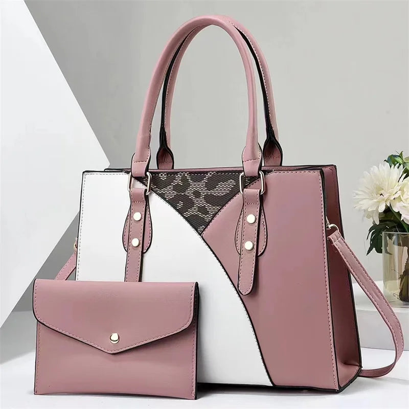 2024 New Two Piece Set Versatile Fashion Splicing Retro Simple Elegant and Elegant Handbags Ladies Bags