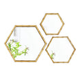 Jinnhome Set of 3pcs Gold Hexagon Bamboo Design Modern Wall Hanging Mirror Bathroom Decorative Mirror Set Made of Plastic