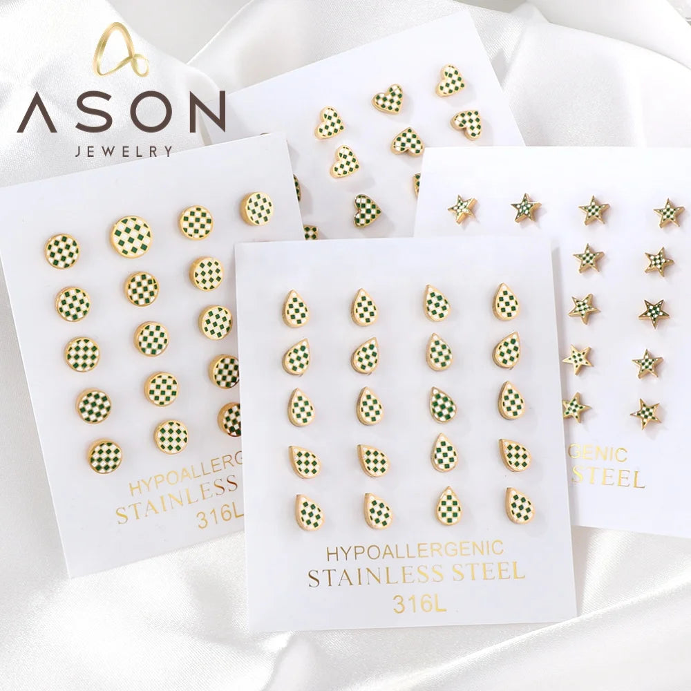 Ason Jewelry Fashion Summer Stainless Steel Stud Earrings Round Heart Drop Star 18K Gold Plated Stud Earrings for Children