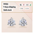 Classic Fast Delivery 925 Silver 3 Claw Lab Grown Diamond Wedding Moissanite Stud Earrings for Engagement Gift