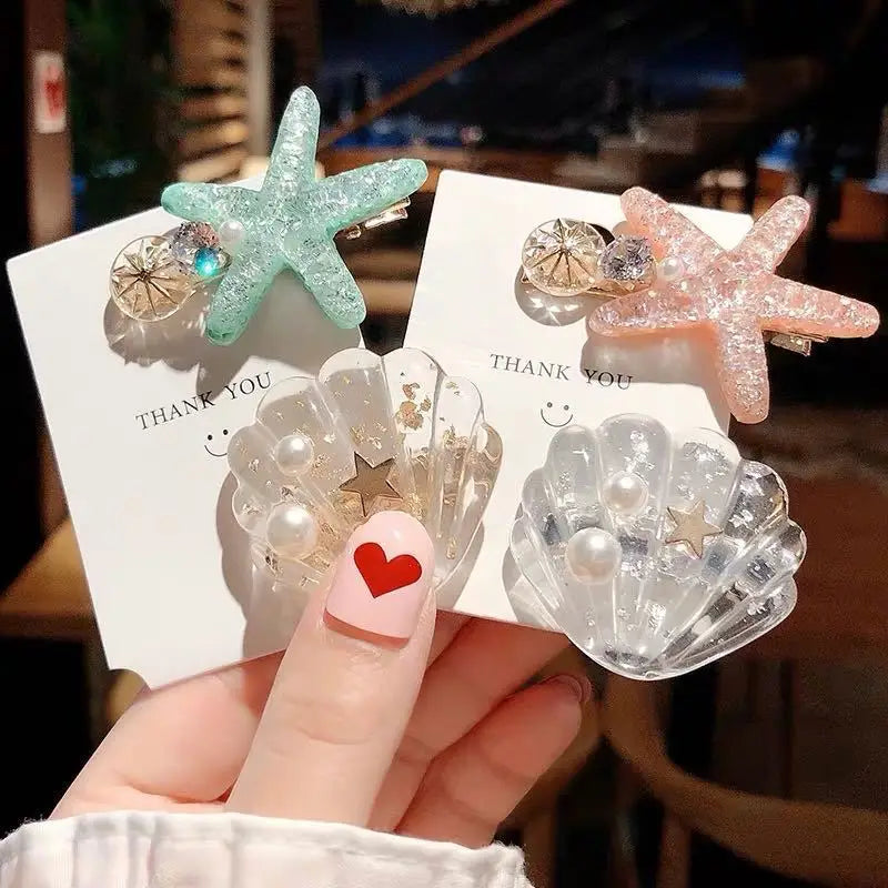 New Sea Starfish Acrylic Hair Clips for Women Girls Shell Pearl Alloy Hairpins Sweet Beach Headwear Hair Accessories