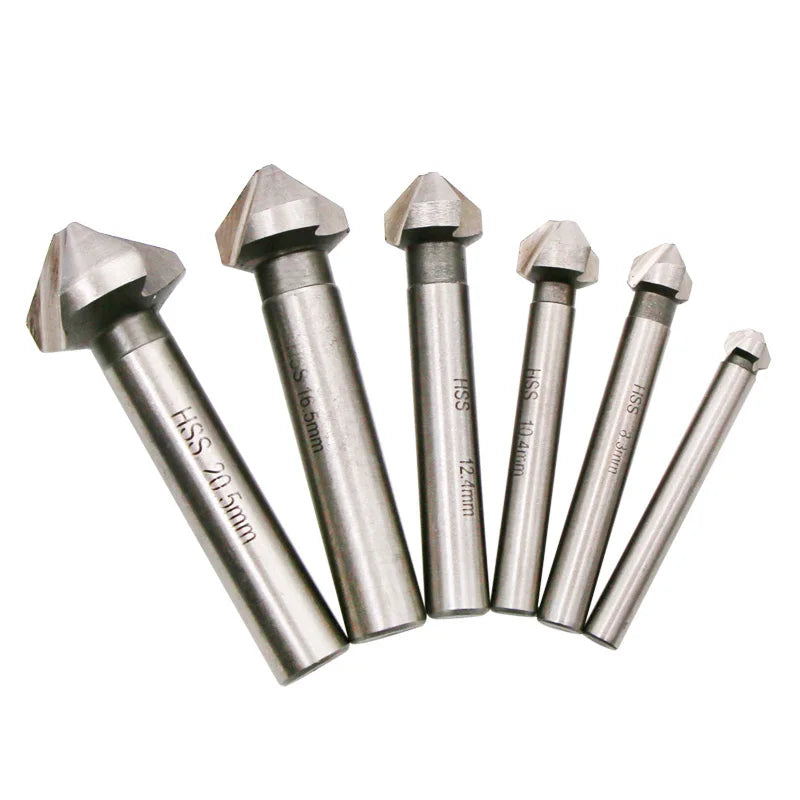 Round Shank 90 Degree Chamfer Bit Woodworking 3 Flute HSS Chamfering Broca Avellanadora 6.3-20.5mm Countersink Drill Bit Set