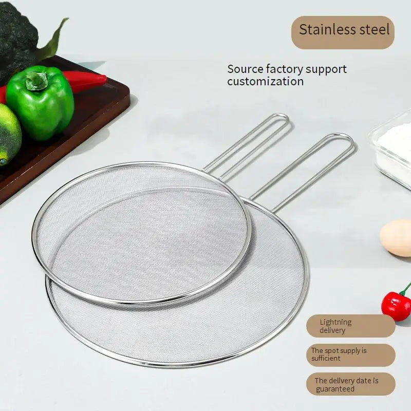 Multi-Functional Handheld Stainless Steel round Oil Grid Spillproof Mesh Kitchen Tool Cross-Border Cooking Tool