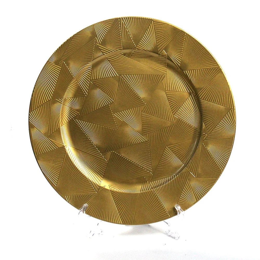 Factory Wholesale Bulk 13 Inches 33cm Gold Plastic Charger Plate Dinnerware Custom Color Eco-Friendly for Wedding Event Party