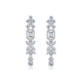 LUOTEEMI Flower Shape Long Dangle Bridal Earring Clear Emerald Cut Zircon Earrings for Girl Fashion Wedding Jewelry