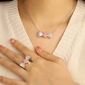 ANSTER Simple Bow Tie Style 3CT Diamond S925 Silver Fairy Pendant Necklace for Women Wear