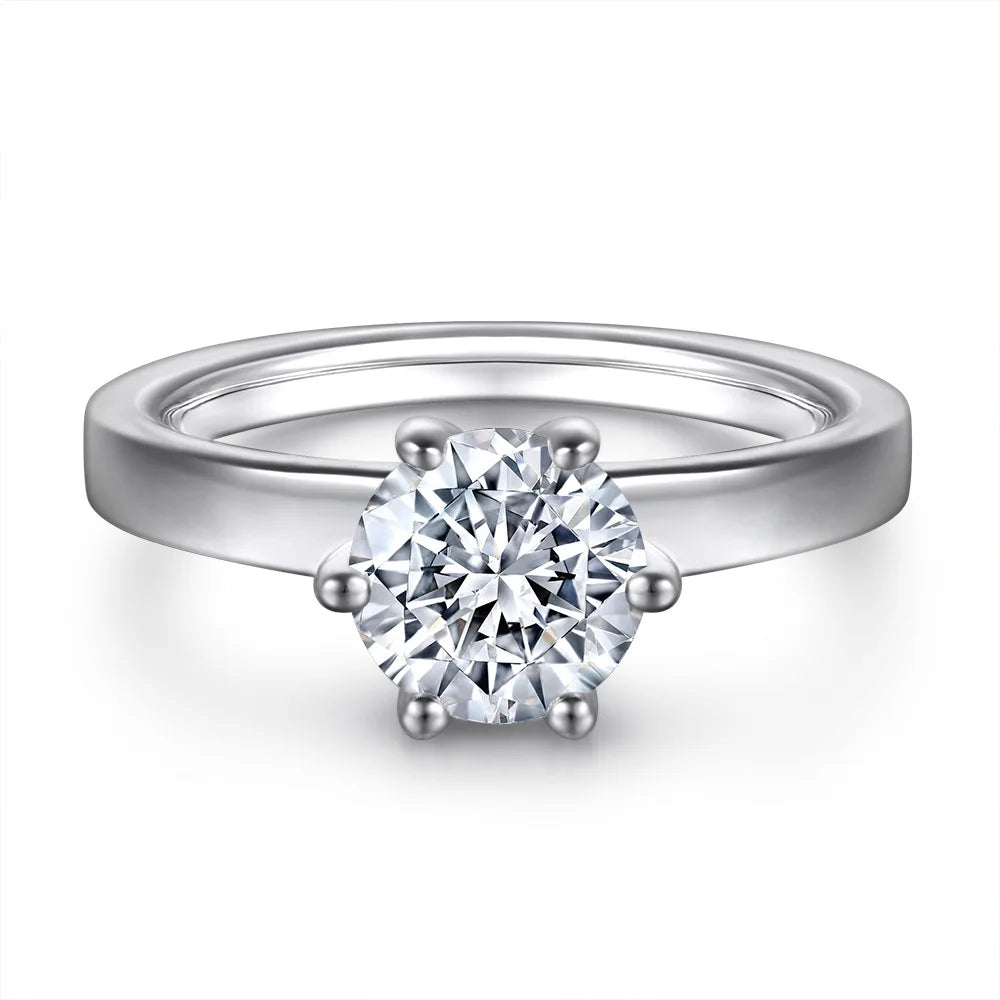 Classic Solitaire Rings Round Cut 1CT 4 Prongs Rhodium Plated Thick 18K Gold Plated 925 Sterling Silver Engagement Wedding Ring