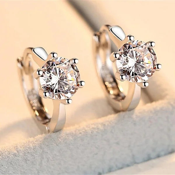 CAOSHI NEW Silver Plating Earrings Cute Minimalist White CZ Diamond Earring Lovely Round Shape Small Hoop Earrings Women