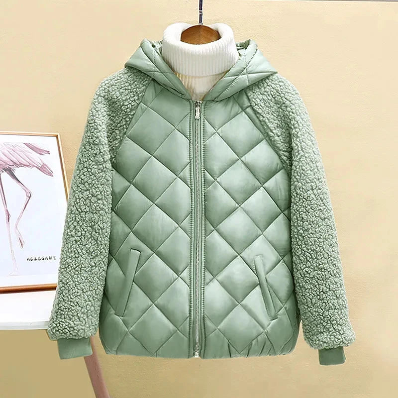 Thin Light Down Cotton Jacket Female Short Coat Autumn Winter Women's 2023 New Hooded Loose Lamination Lamb Wool Cotton Jacket