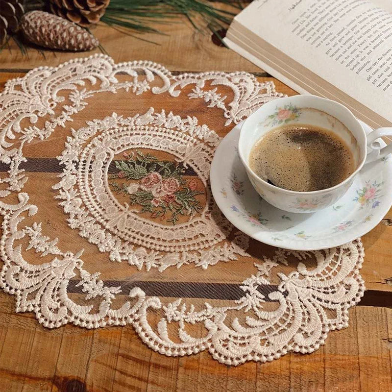 Dining Table Embroidery Craft Decorative Placemat European Style Lace Linen Fabric Insulation Plate Mat Anti-scald Coaster