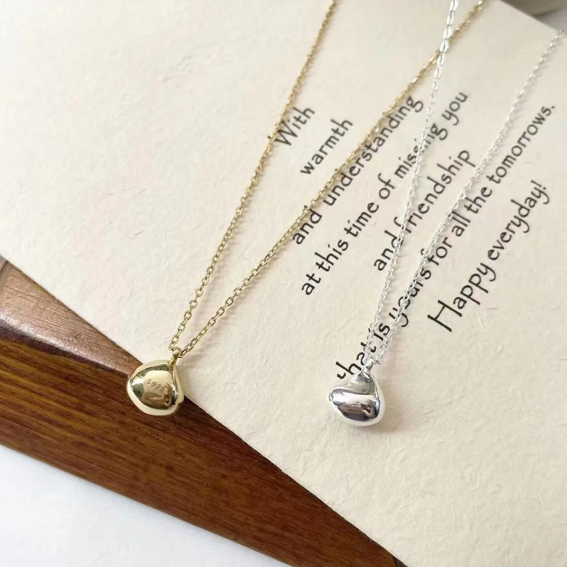 Delicate Gold Plated Smooth Water Drop Shape Pendant Necklace S925 Silver High Polished Geometric Necklace