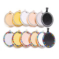 Wholesale Custom Hip Hop Picture Necklace Pendant Blank Diy Bezel Crystal Charms Rhinestone Oval Photo Pendant Tray