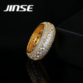 JINSE Luxury Gold Plated Cubzic Zirconia Brass Ring Jewelry Men Designer Hip Hop Ring Sports Ring