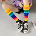 Custom Made Pink Striped Dress Knee High Socks Happy Funny Pattern Girls Crew Length Body Cuff Logo Eco-Friendly Daily Use