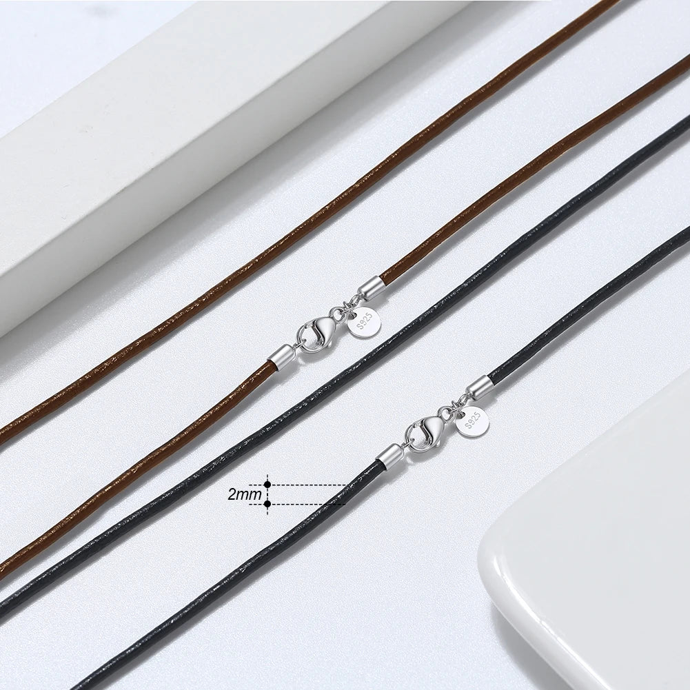 Jiangyuan Classic 2mm & 3mm Black Brown Link Chain Necklace with Rhodium Plated 925 Sterling Silver Clasp for Unisex Women