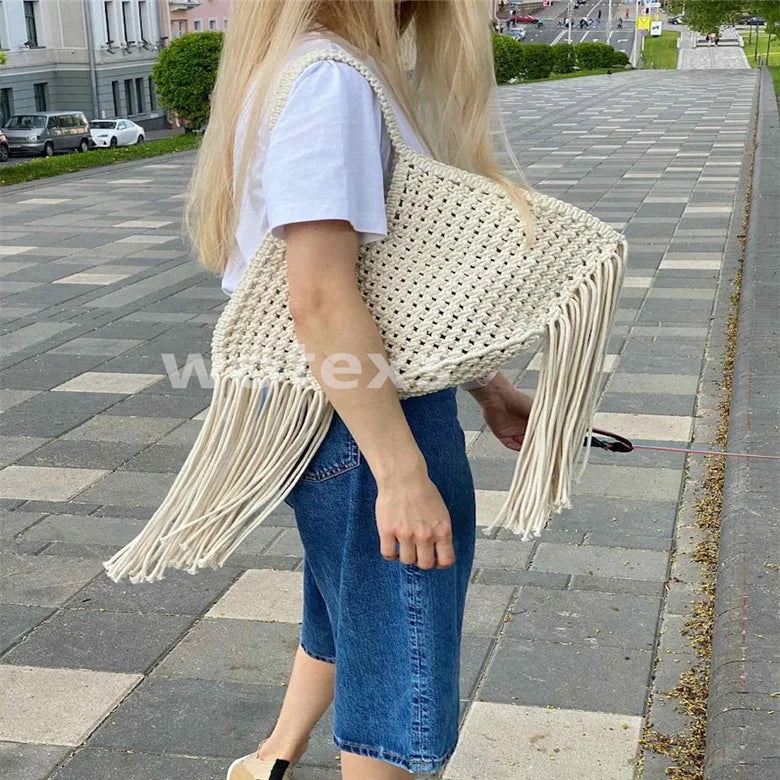 Fashionable Christmas Gift Macrame Tote Boho Market Shoulder Bags Farmers String Net Bag Beach Tote