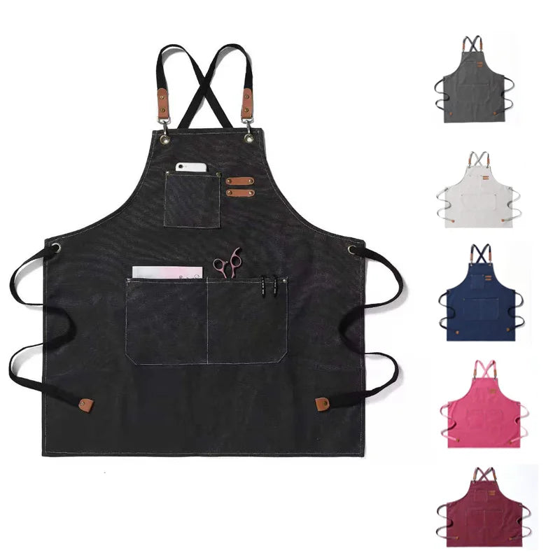 Adjustable Buckle Black Kitchen Cotton Apron Custom logo Dishwasher Apron Canvas Tool Work Florist Garden Stylish Apron