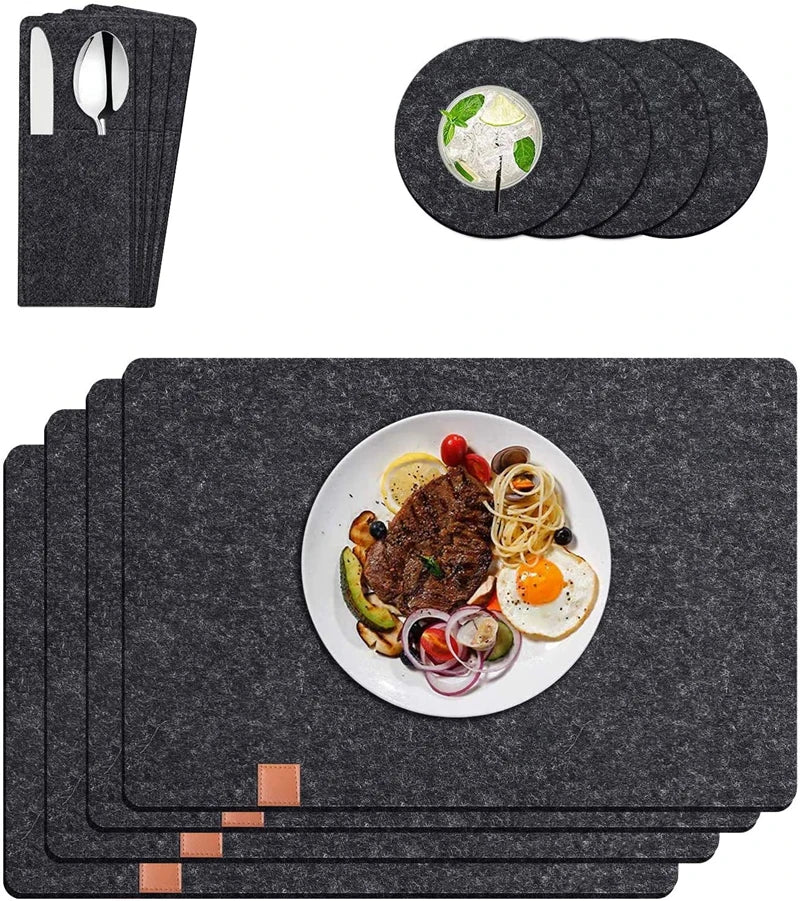 Printable Felt Placemats Durable Material Easy-Cleaning Felt Placemats Set with PU Leather Logo