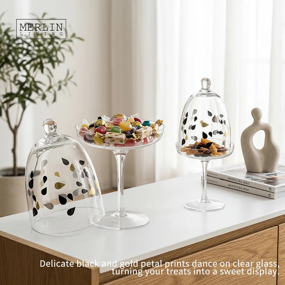 Merlin Living Wholesale Glass Transparent Cake Pan Cover Party Dessert Birthday Luxury Morden Decoration for Home Decor