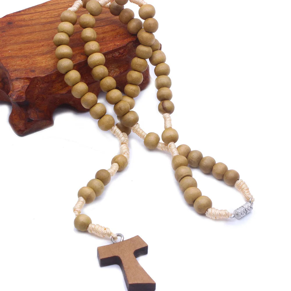Hand-woven Wooden 6*7mm Catholic Islamic Muslim Rosary Beads  Short Necklace