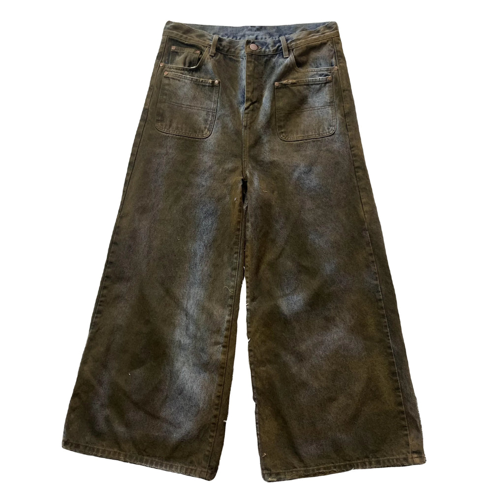 DENIMGUYS Custom Dirty Mud Washed Jeans Men Frayed Hem Baggy Loose Denim Mens Hip Hop Retro Y2k Men's American Jeans