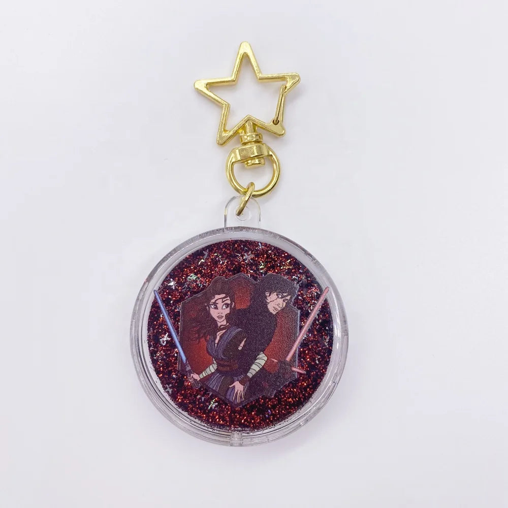 Novelty Plastic Custom Acrylic Floating Keychain with Water Inside Keyring Liquid Hologram Glitter Shakey Keyholder