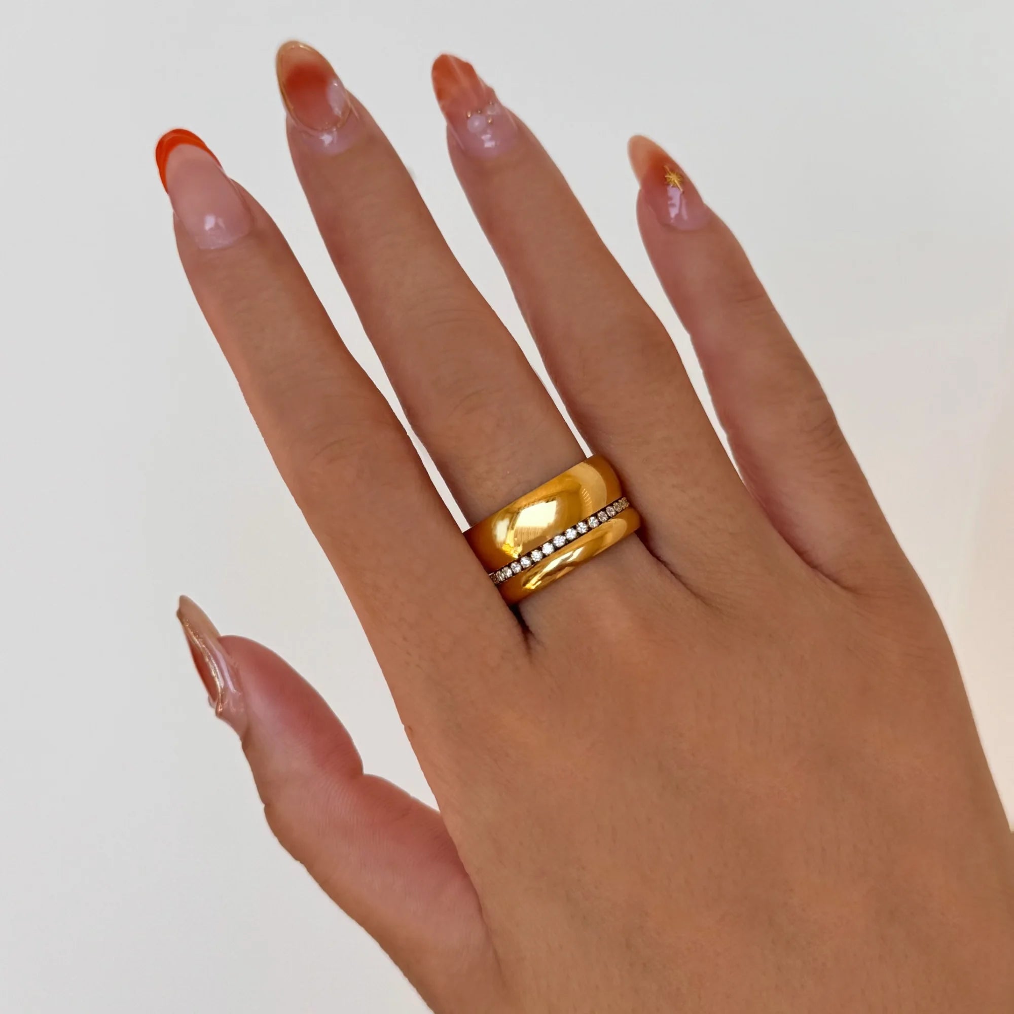 Dazan New HOT INS Trendy 18k PVD Gold Plated Stainless Steel Vintage Polished Chain Clear Zircon Chunky Classical Lady Ring