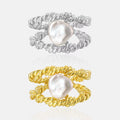 FUAMAY Fashion 18K Gold Plated 925 Sterling Silver Double-Layer Twisting Rings Baroque Pearl Ring
