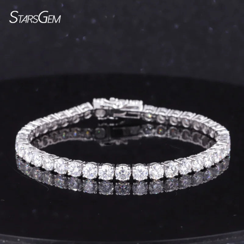 Starsgem Tennis Chain Round Shape 3mm 4mm Lab Grown Diamond CVD HPHT 14k Solid Gold Tennis Bracelet