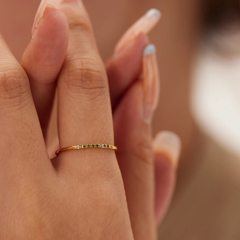 Elegant 18K Gold Green CZ Thin Wedding Rings Emerald Diamond Love Engagement Finger Rings for Girls