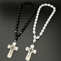 Rosaries Necklaces Oval Glass Beads Stainless Steel Cross Pendant Necklace Rosary Russian Religious Gift Car Accessory