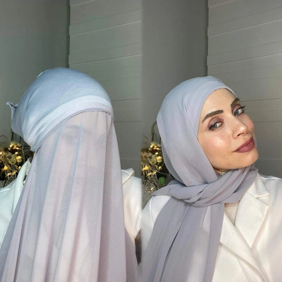 New Fashionable Islamic Hijab Instant Chiffon Hijabs With Inner Scarf Hijab