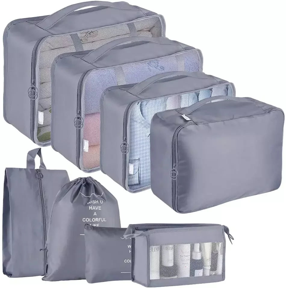 8pcs Foldable Travel Cubes Lightweight Fashionable Luggage Storage Bags Zipper Closure Packing Accessories for Suitcase Storage
