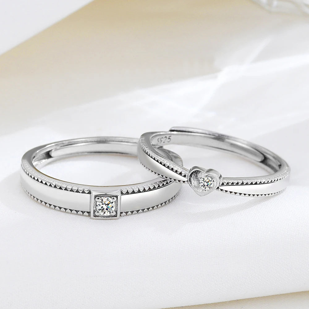 True Love Lasts Forever Trendy Yulia Couple Rings 925 Sterling Silver CZ Diamond Heart Open Adjustable Rings for Lovers
