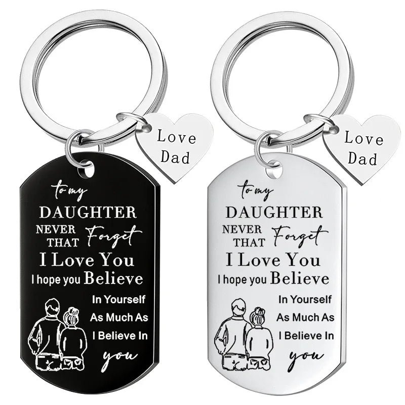 Stainless Steel Keychain Necklace to MY DAUGHTER Heartfelt Father's Gift