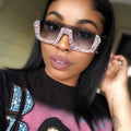 Luxury Designer Oversized Half Frame Women's Sunglasses Half Rimless Square Rhinestone Diamond Brand Name PC Sun Glasses Shades