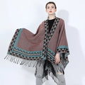 BESTELLA Women's New Fashion Reversible Oversized Faux Cashmere Blanket Cape Shawl Coat Geometric Pattern Poncho for Autumn