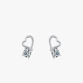 Ailmay Clear Zircon 925 Sterling Silver Lovely Hollow Heart Stud Earrings for Women Girl Cute Accessories Fashion Jewelry