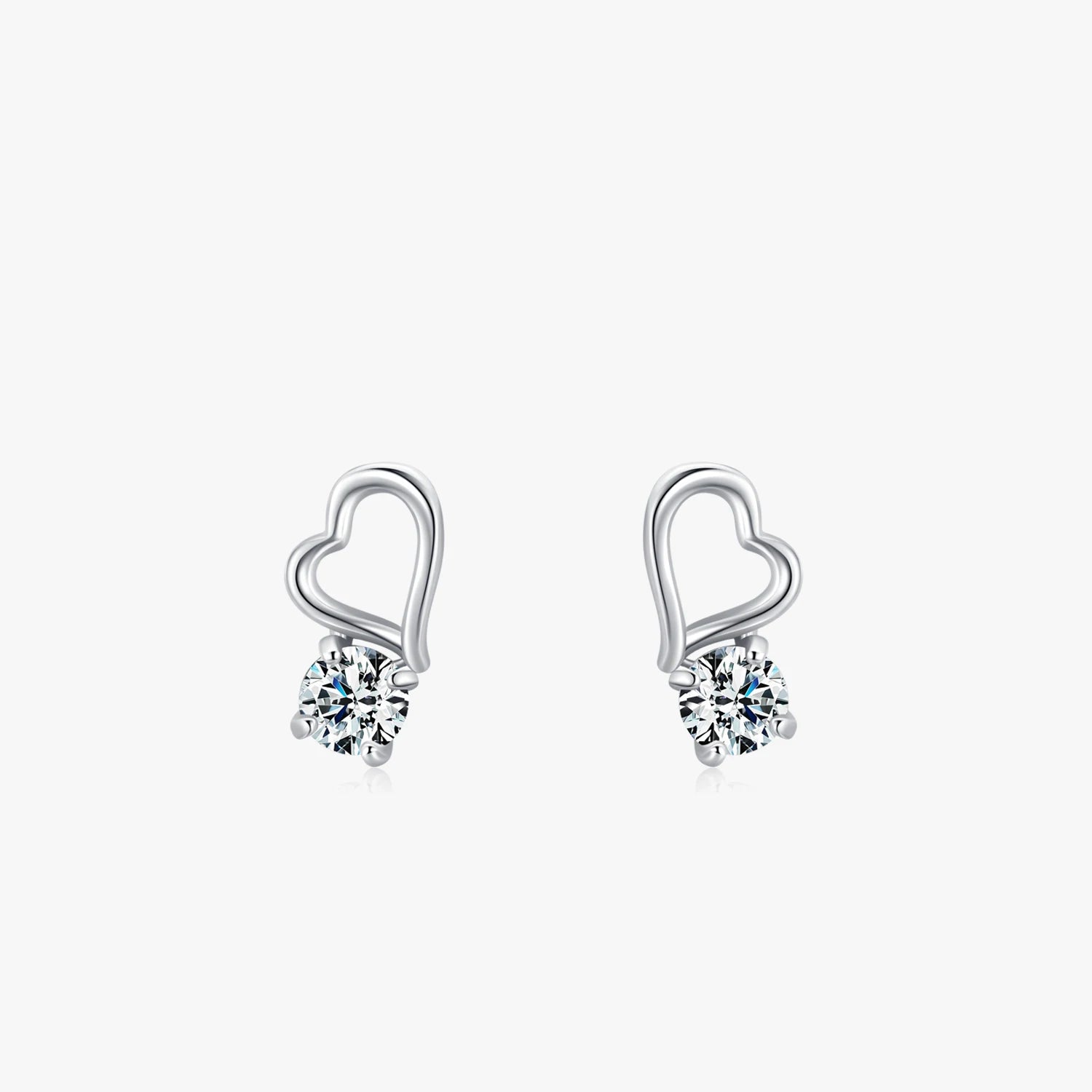 Ailmay Clear Zircon 925 Sterling Silver Lovely Hollow Heart Stud Earrings for Women Girl Cute Accessories Fashion Jewelry