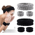 Microfiber Coral Fleece Bowtie Headbands Wristbands Set-Women's Spa Yoga Makeup Hair Bands-Multifunction One Size Fits All