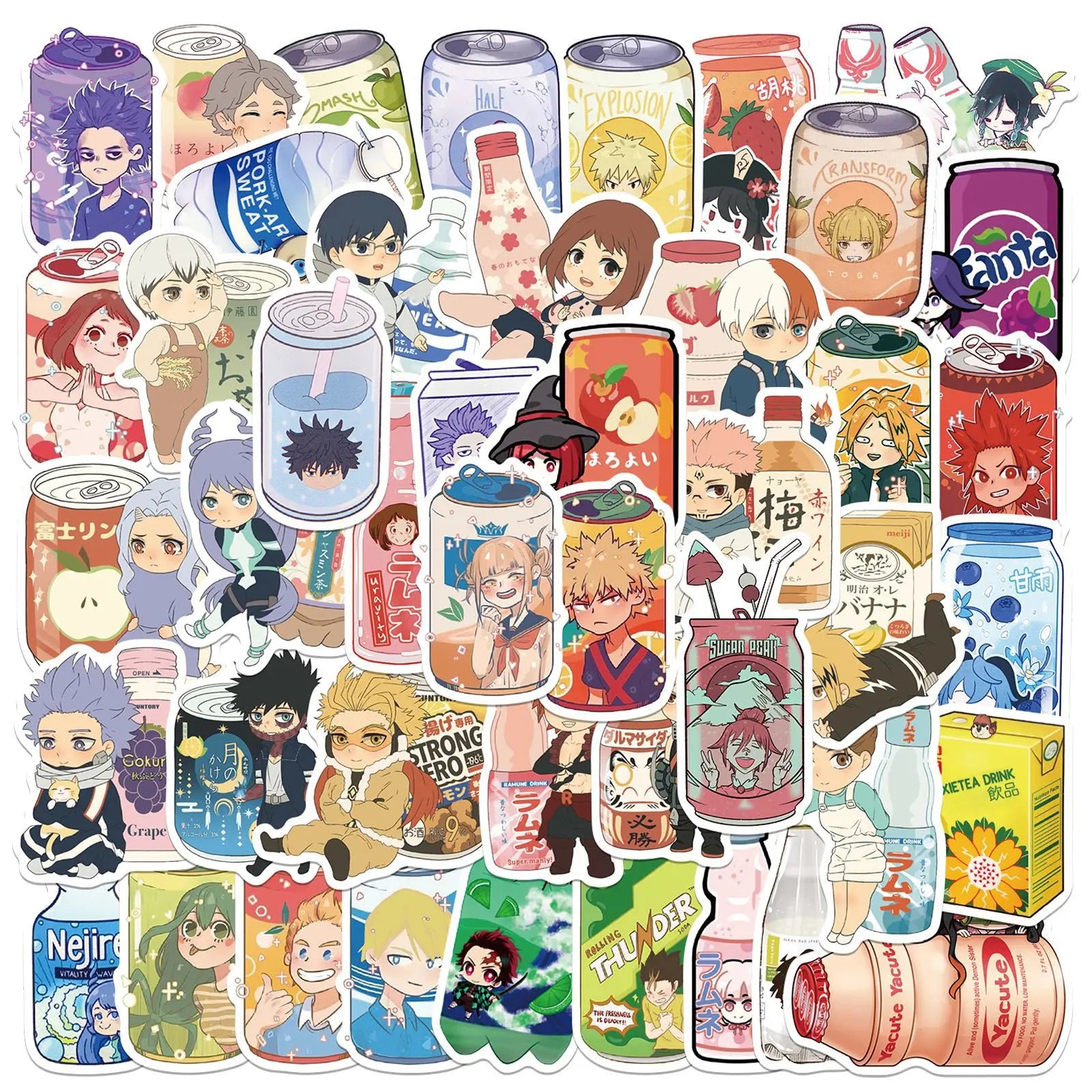 50Pcs Cute Anime Characters Cartoon Drinks Decorative Stickers for Phone Laptop Notebook Japanese Kawaii Sticker Label