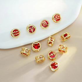 Colorful Zircon 12 Zodiac Signs Horoscope Spacer Beads Star Celestial 18K Gold Red Charms for Bracelet Necklace Women