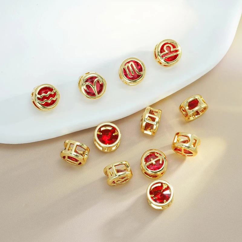 Colorful Zircon 12 Zodiac Signs Horoscope Spacer Beads Star Celestial 18K Gold Red Charms for Bracelet Necklace Women