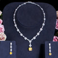 Dazzling Yellow Princess Cut Cubic Zircon Drop Bridal Earrings and Necklace Set for Women Wedding Party Luxury Jewelry Sets Gift