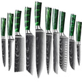 10 Pcs Chef's Knife Set Stainless Steel Professional Damascus Pattern Kitchen Knifes Set Pakka Wood Handle