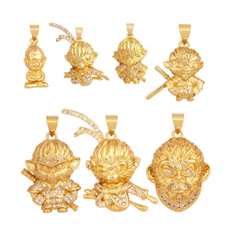 New Wukong Anime Figures Macaque Monkey Game Model Men's Charm PendantReal 18K Gold Plated Necklace Craft Jewelry Supplies S09